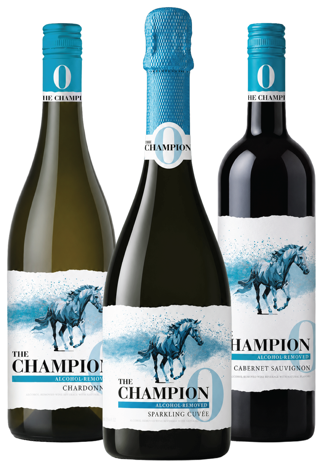 A lineup of Champion's 0 alcohol wines
